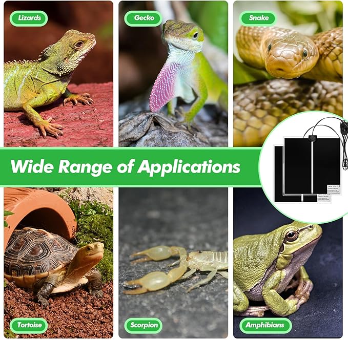 ROCEEI 3 Pcs Reptile Heat Mat 11x11 Inch 14W Reptile Heating Pad with Temperature Control Removable Terrarium Heat Mat Under Tank Heat Pad for Reptiles Gecko Turtle Tortoise Snake Lizard ROCEEI