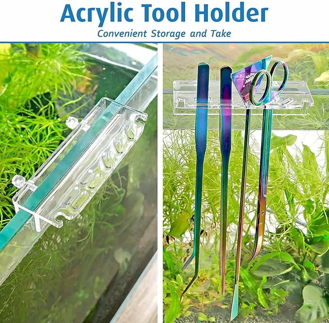 hygger 6-in-1 Long Aquarium Aquascaping Tools Kit, Color Stainless Steel Premium Aquatic Plant Tweezers Scissors Spatula Kit Comes with 1 Tool Holder and 1 Cleaning Cloth, for Fish Tank Starters hygger