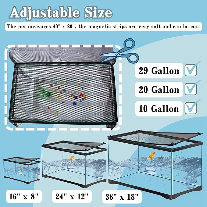 DIY Fish Tank Lid Aquarium Cover with Fresh Air Netting to Prevent Fish from Jumping Out of The Tank and Reptile Pet from Escaping, Adjustable Size Fit Tank Size Max 37''X18'' MLEJU