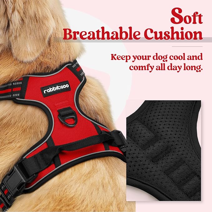 rabbitgoo Dog Harness No Pull with 2 Leash Clips, Adjustable Soft Padded, Reflective Oxford No Choke Pet Vest with Easy Control Handle for Medium Sized Dogs, Red, M rabbitgoo