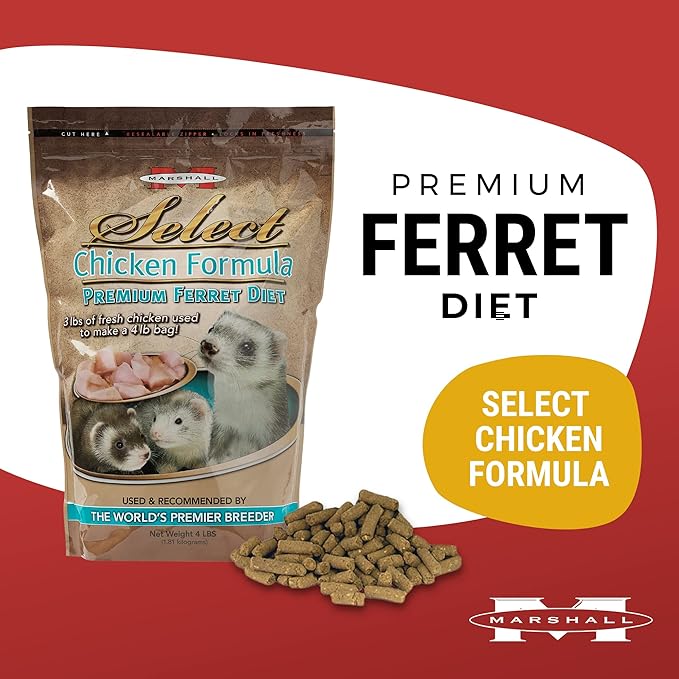 Marshall Pet Products Natural Complete Nutrition Premium Ferret Diet Food Select Chicken Formula with 3lbs of Fresh Chicken, Highly Digestible, 4 lbs Marshall+Pet+Products
