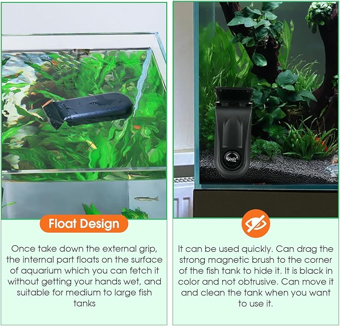 hygger Aquarium Glass Cleaner, Magnetic Fish Tank Cleaner Brush with 2 Aquarium Alg-ae Scrapers Floating Strong Magnetic (M) hygger