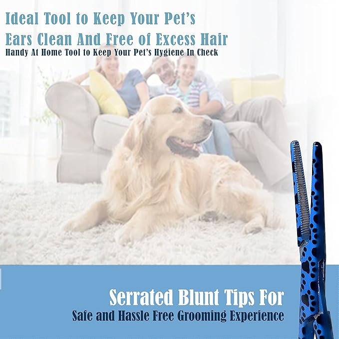 Dog Pet Ear/Nose Hair Puller Grooming Hemostat Locking Forceps Pliers, 5.5" (14cm), Straight (Blue Paws) A2Z+SCILAB
