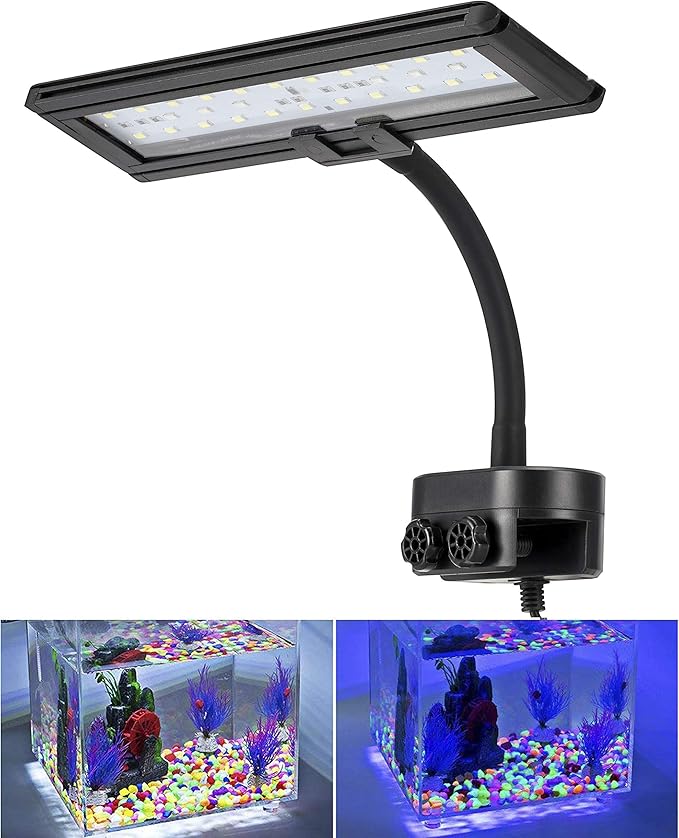 hygger 9.7 Inches Blue White LED Aquarium Light Clip on Small Led Light for Planted Saltwater Freshwater Fish Tank with Gooseneck Clamp 13W hygger
