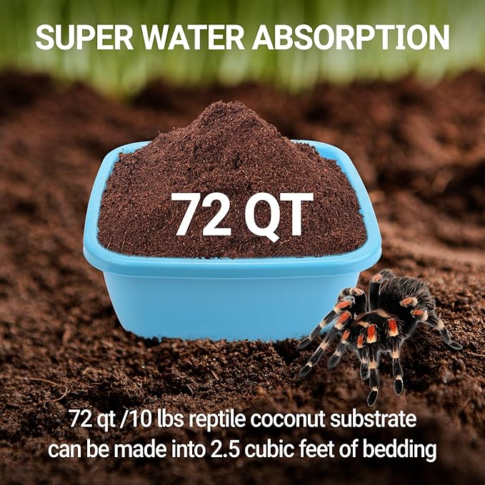 REPTI ZOO Reptile Coconut Fiber Substrate 72 Quart, Reptile Bedding Coco Coir Brick for Turtle, Hermit Crab, Spider, Frog | 100% Organic | Odor Absorption REPTIZOO