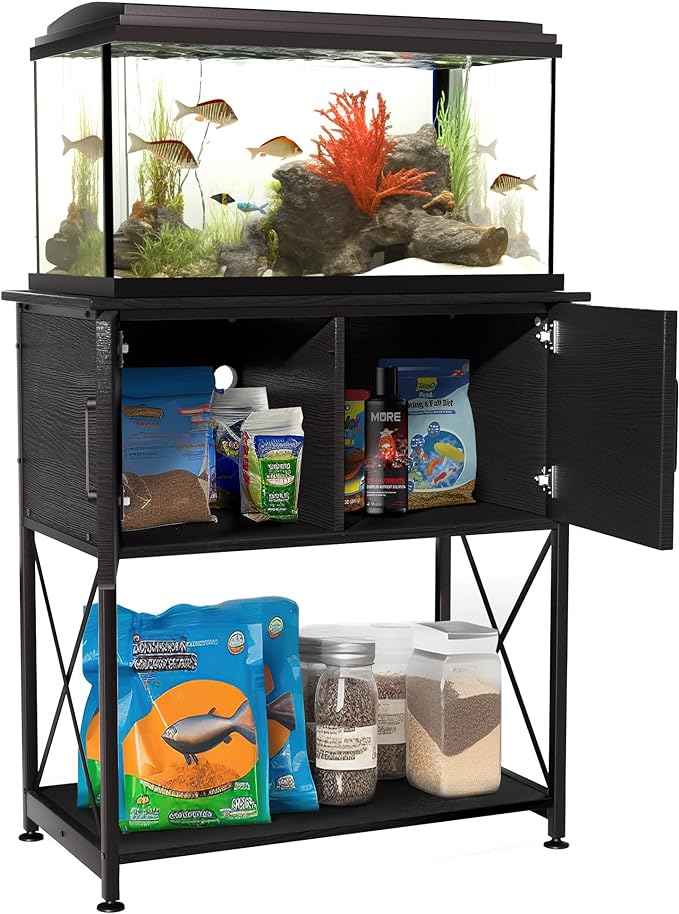 20-29 Gallon Aquarium Stand Metal Frame Fish Tank Stand with Cabinet Storage, for 20 Gallon Long Aquarium,30.7" L*16.5" W Tabletop,330LBS Capacity Black PG01YGB Herture