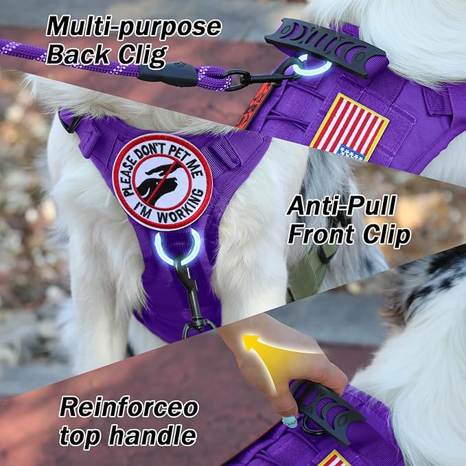 No Pull Tactical Dog Harness for Small Dogs, Escape Proof Molle Dog Vest Harness and Leash Set, Adjustable Military Service Dog Harness with Handle for Medium Large Dogs(S:25"-30"Chest Girth) Yungaspy