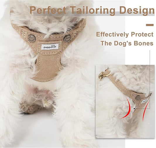 Puppytie No Pull Dog Harness with Multifunction Dog Leash,Soft Adjustable No Choke Escape Proof Pet Harness Vest for Medium Dogs,Denim Mocha Brown,M Puppytie