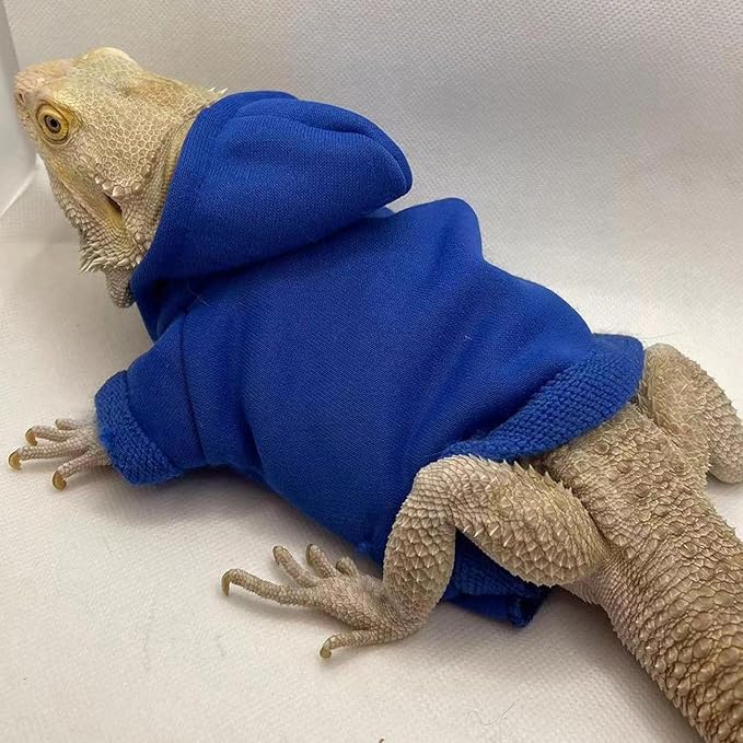 Lizards Clothes for Bearded Dragon - Handmade Cotton Hoodies Warm Sweater Coat Reptiles Apparel Costume Skin Protection Photo for Lizard Bearded Dragon Crested Gecko Chameleon (Blue,Large) SEZDEKI