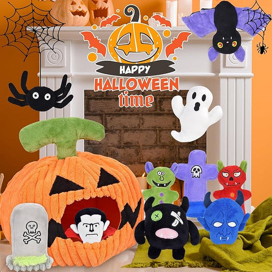 Halloween Dog Toys Set, 11 Pack Squeaky Dog Toys for Aggressive Chewers, Pumpkin Dog Toy Bundle, Assorted Dog Toys to Keep Them Busy, Dog Toys Gift for Large Medium Small Dogs - PAWPICO