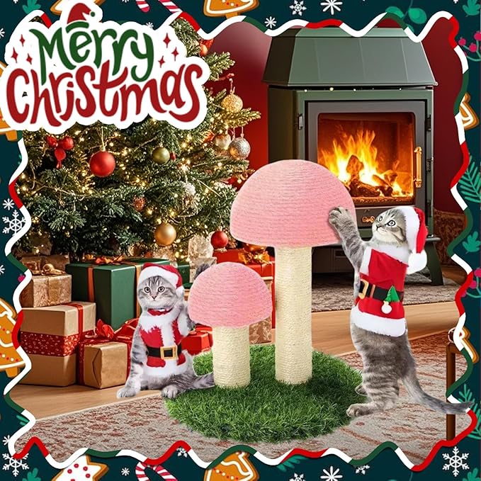 PowerKing Mushroom Cat Scratching Post, 15 x12 Inches Claw Scratching Post for Kitty, Natural Sisal Cat Scratchers Pole, Cat Interactive Toys, Cat Tree Tower (Pink) - PAWPICO