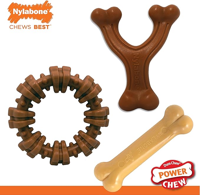 Nylabone Power Chew Customer Favorites Dog Toy Bundle, Indestructible Dog Chew Toys for Aggressive Chewers, 3 Shapes and Flavors, Flavor Medley, Small/Regular (3 Count) - PAWPICO