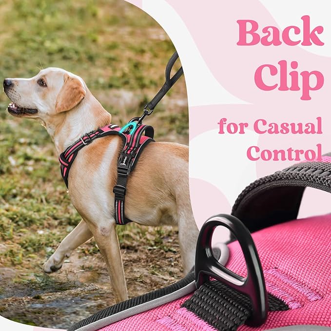 rabbitgoo Dog Harness for Large, No Pull Pet Harness with 3 Buckles, Adjustable Soft Padded Pooch Vest with Instant Control Handle, Easy Walking Reflective Pet Vest for Extra Large Dogs,Rose Pink, XL rabbitgoo