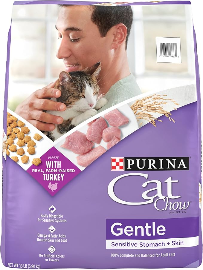 Purina Cat Chow Gentle Dry Cat Food, Sensitive Stomach + Skin - 13 lb. Bag - PAWPICO