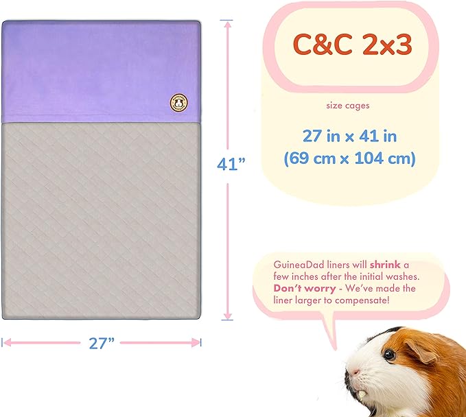 GuineaDad Original Liner - Purple Fleece Guinea Pig Bedding - Reusable Guinea Pig Cage Liner - Extra Absorbent with Waterproof Bottom and Burrowing Pocket - Small Pet Supplies - 2x3 C&C GuineaDad
