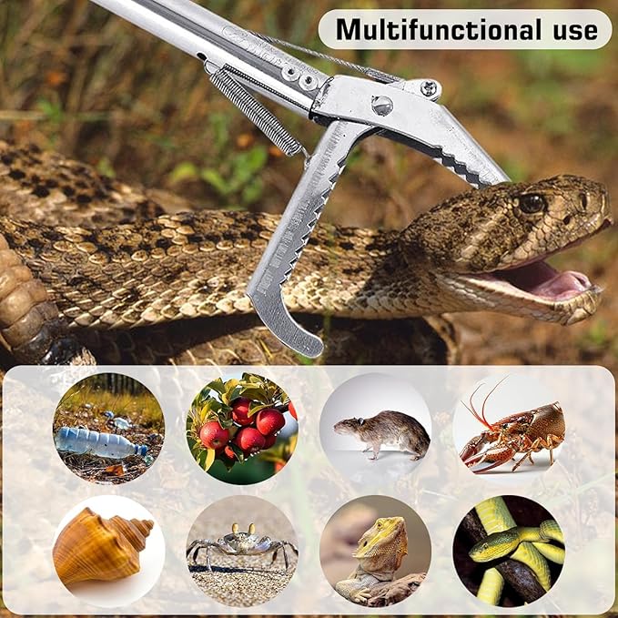 50" Snake Grabber Tool Rattle Snake Tongs Foldable Snake Grabber Tool Snake Pole Handling Tools Snake Hooks and Grabbers The Folded Length is 17inch, with Gloves*1 + Bag*1 PAWPICO