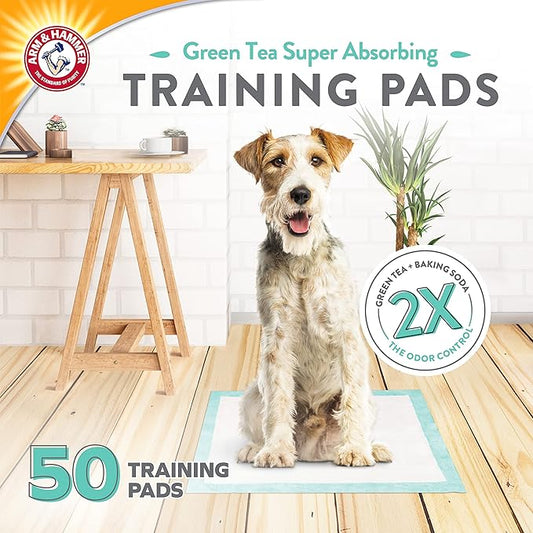Arm & Hammer Green Tea Pet Training Pads | 50-Ct Dog Training Pads with Super Absorbing Green Tea Baking Soda for 2X The Odor Control | Leakproof & Recycled Training Pads for Dogs,White - PAWPICO