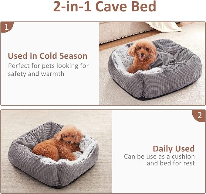 MIXJOY Dog Beds for Large Medium Small Dogs, Rectangle Cave Hooded Blanket Puppy Bed, Luxury Orthopedic Cat Beds for Indoor Cats, Warmth and Machine Washable (35 inches, Grey) - PAWPICO