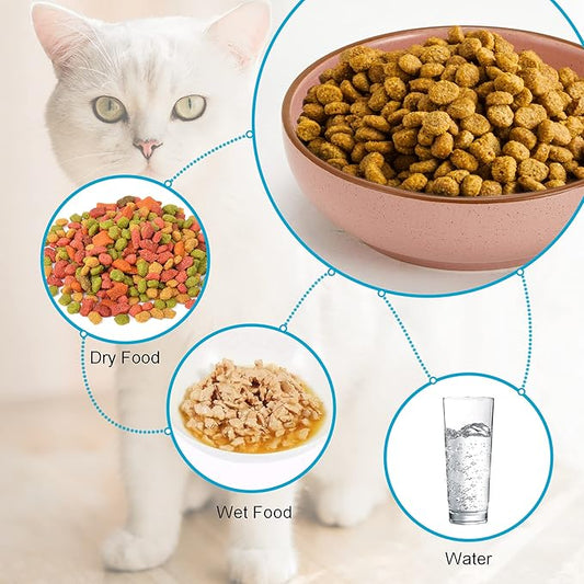 Ceramic Cat Bowls, Howise Pet Bowl Cat Dishes for Food and Water, 5.19 in Cat Food Bowl 3 Pack Pet Dishes for Cats Puppy, Matte Pink Finish - PAWPICO