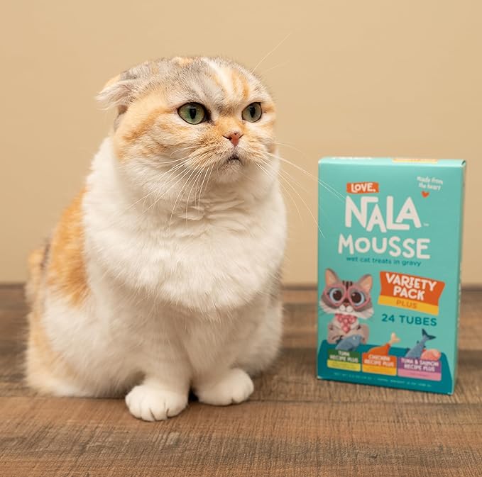 LOVE, NALA - Natural Lickable Cat Squeeze Up Treat,Topper - Variety Plus Pack Mousse - Wet Food Cat Puree - Grain Free, Fiber Blend, Minerals, Vitamins - 24 Pack - PAWPICO