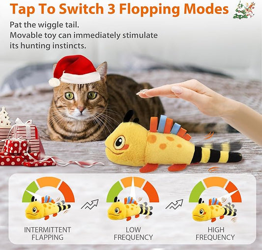 Gigwi Flopping Lizard Interactive Cat Toys with Catnip & Silvervine, Floppy Wiggle Cat Toy for Indoor Cats, Moving Activated Cat Kicker Toys, Electric Kitten Toys with USB Rechargeable - PAWPICO