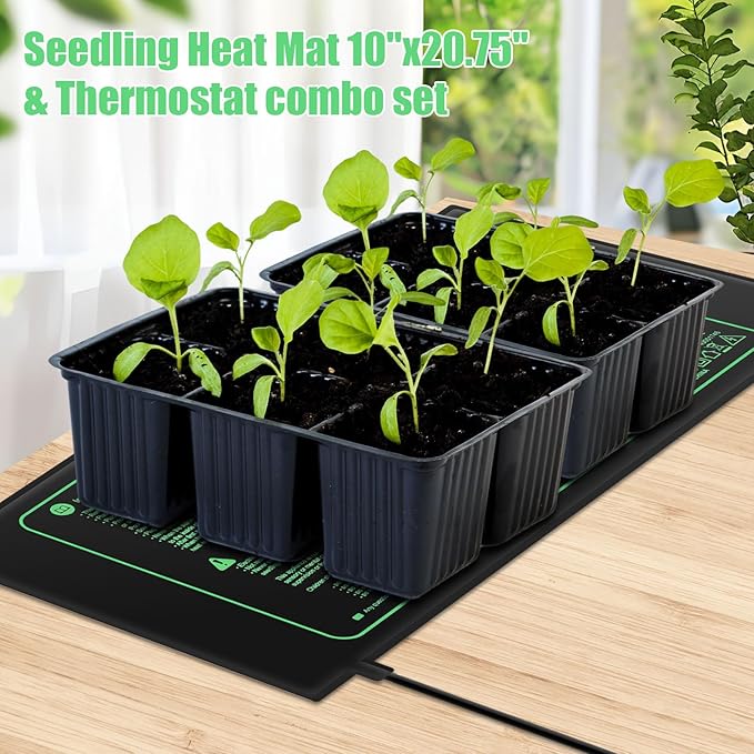 ROCEEI 2 Pack Seedling Heat Mat, 10 x 20.75 Inch Waterproof Seedling Heating Pad with Digital Thermostat Controller for Germination, Hydroponics, Brewing, Breeding, Indoor Gardening and Greenhouse ROCEEI