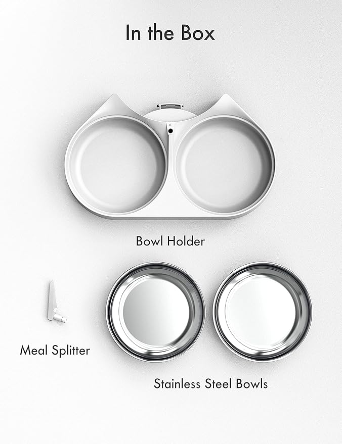 PETLIBRO Pet Food Splitter with Stainless Steel Bowls, Automatic Cat Feeder Bowls for Two Cats or Dogs, Suitable for PETLIBRO Automatic Cat Feeder PLAF005, PLAF006, PLAF103, PLAF203, White - PAWPICO