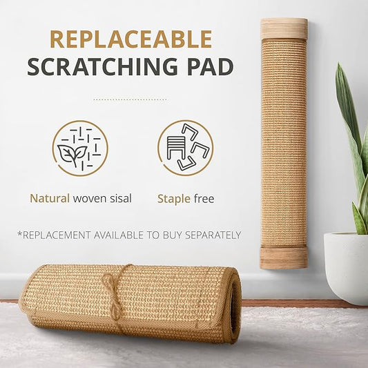 7 Ruby Road Wall Mounted Cat Scratching Post - Wall Mount Wooden Sisal Cat Scratcher & Vertical Scratch Pad (Replaceable) - Modern Cat Wall Furniture for Indoor Cats or Kittens (29.5 x 6 in) - PAWPICO