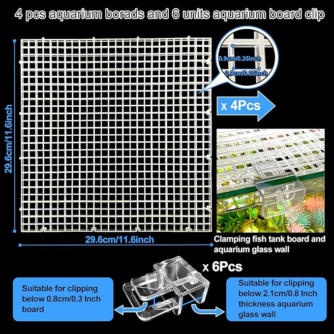 4 Aquarium lid Hood Fish Tank top Cover Terrarium lid Plastic Grid Panel Egg Crate Grate 6 Aquarium Glass Cover Board Clip Weramics