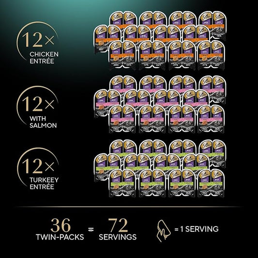 Sheba Perfect Portions Wet Cat Food Pate Savory Chicken, With Sustainable Salmon, and Roasted Turkey Entree Variety Pack, 2.6 oz., Twin-Pack Trays (18 Count, 36 Servings) (Pack of 2) - PAWPICO