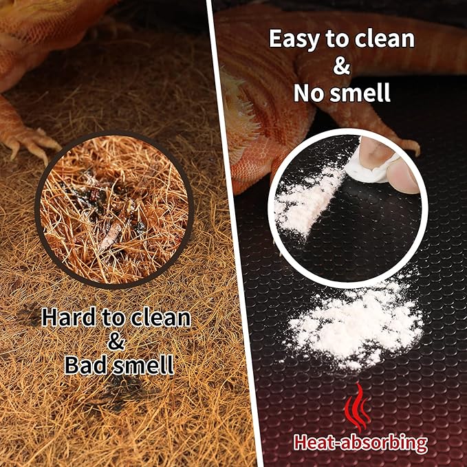 Bearded Dragon Tank Accessories, Reptile Carpet Bedding, Non-Adhesive Reptile Mat Warming Reptile Terrarium Liner Substrate for Leopard Gecko, Snake, Lizard, Tortoise, Iguana Black(18"x72") SISIPAILIFE