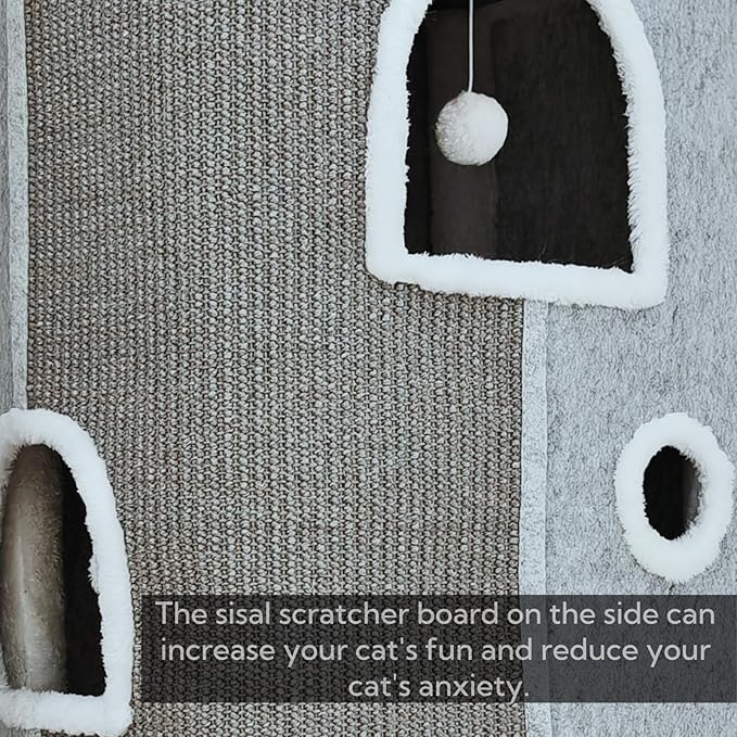 4-Level Cat House for Indoor Cats, Large Adult Cat Peekaboo Cave Bed Cats Cube Houses with Scratch Pad Cat Towers Cute Kitten Condo Hideaway Hut for Multi Pets Under 55 lbs Light Grey - PAWPICO