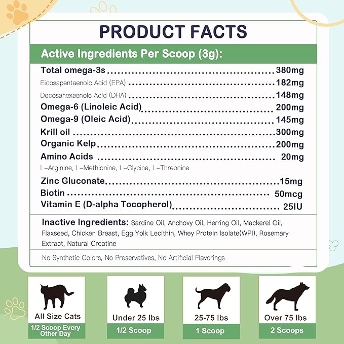 Omega 3 Fish Oil for Dogs, Dog Fish Oil Powder, Wild Caught Fish Oil, EPA&DHA, Krill Oil, Kelp, Dog Skin and Coat Supplement, Anti Itch & Shedding, Support Dry Skin, Joint Health, Dog Allergy Relief ZEBORA