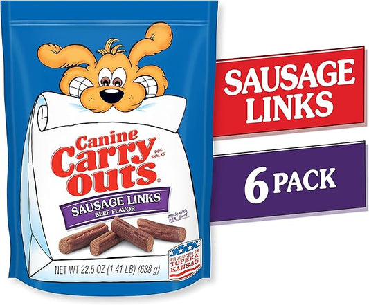 Canine Carry Outs Dog Treats, Sausage Links, 22.5 Ounce (Pack of 6), Made with Real Beef - PAWPICO