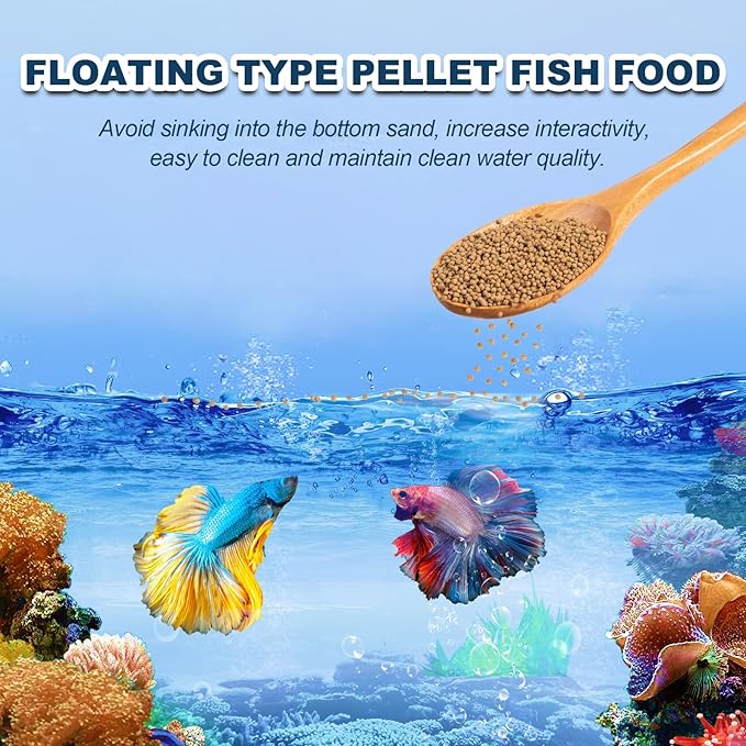 Betta Fish Food Three Effects -Daily Nutritional Supplement Body Increase Color Increase High -Protein Floating Pellets Betta Food (4oz) yizeril