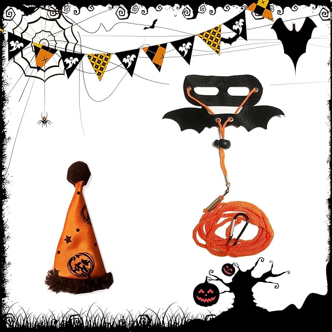 Halloween Bearded Dragon Leash Bearded Dragon Witch hat hat Leash Set Suitable for Bearded Dragon Small Pets HOKABLE