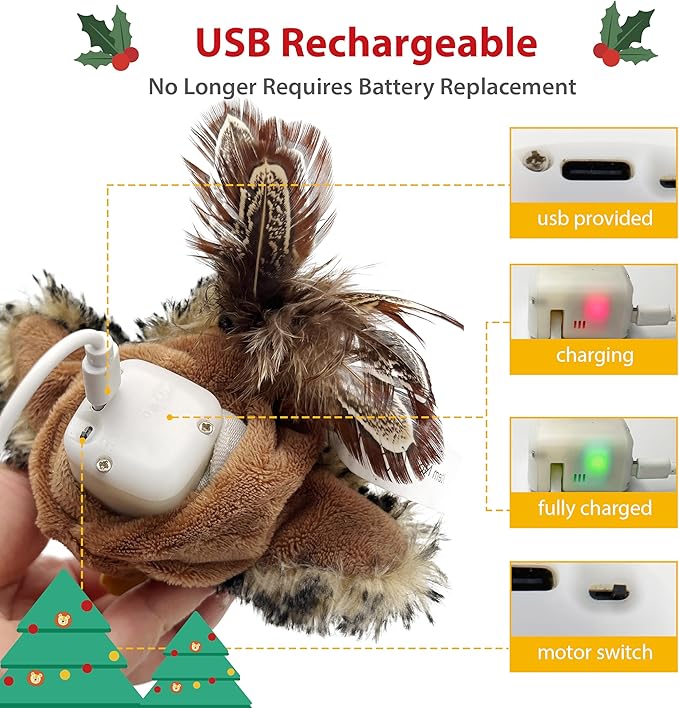 Gigwi Interactive Cat Toys for Indoor Cats, Rechargeable Motion Activated Cat Toy, Automatic Flapping and Chirping Cat Toy with Catnip, Beating Wings Hanging Cat Toy - PAWPICO