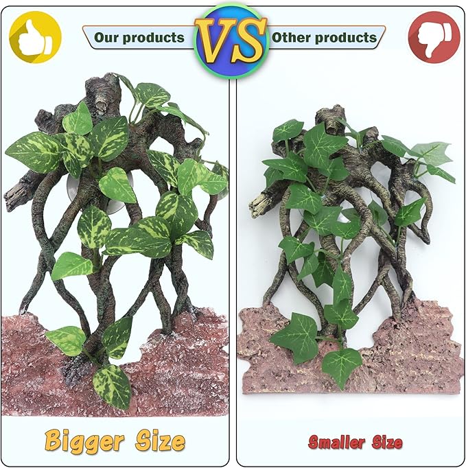 AQUA KT Reptile Terrarium Climb Corner Tree Branch Rock Background Decoration with Suction Cup for Amphibian Lizard Snake Gecko Bearded Dragon Cage Tank Habitat Decoration Accessory AQUAKT