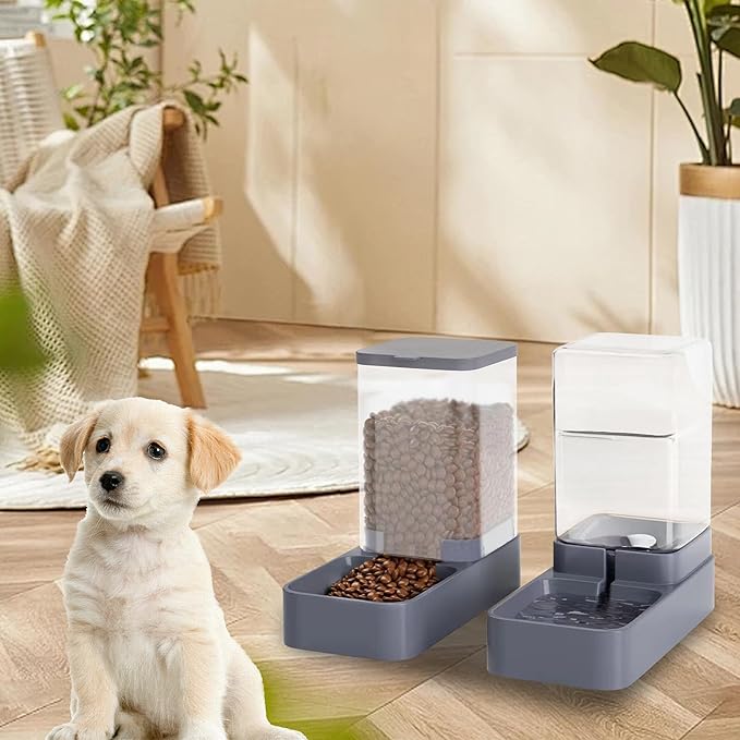 Automatic Cat Feeder and Water Dispenser with Pet Food Bowl,Gravity Food Feeder and Waterer Dispenser in Set for Small Medium Dog Puppy Kitten Rabbit Bunny Large Capacity(3.3L x 2) - PAWPICO