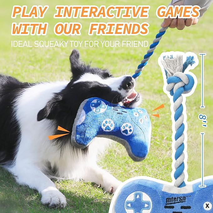 MTERSN Cute Squeaky Dog Toys : Blue Game Controller Plush Dog Toy and Funny Puppy Chew Toys with Full Crinkle Paper - Cool Dog Birthday Toys for Small, Medium and Large Dogs - PAWPICO