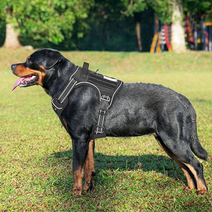 Heavy Duty Tactical Dog Harness for Large Dogs, No Pull Adjustable Pet Harness Reflective Service Training Easy Control Pet Vest Military K9 Working Dog Harnesses-X- Large, Black Beebielove