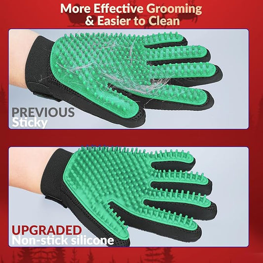 DELOMO Pet Hair Remover Gloves, 255 Tips, Deshedding Glove for Dog and Cat, Gentle De-Shedding Glove Brush, Green, 2 Count - PAWPICO
