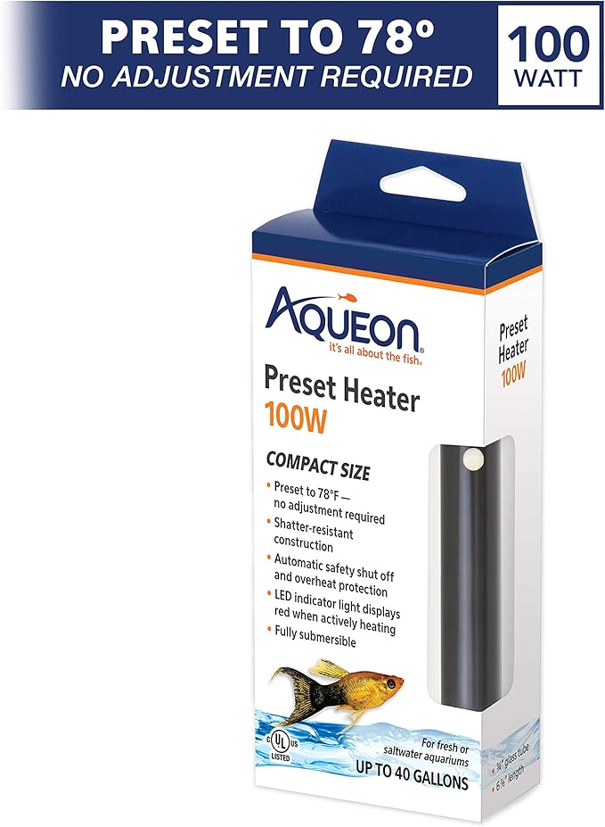 Aqueon Aquarium Fish Tank Preset Heater For Up To 40 Gallons, 100 Watts Aqueon