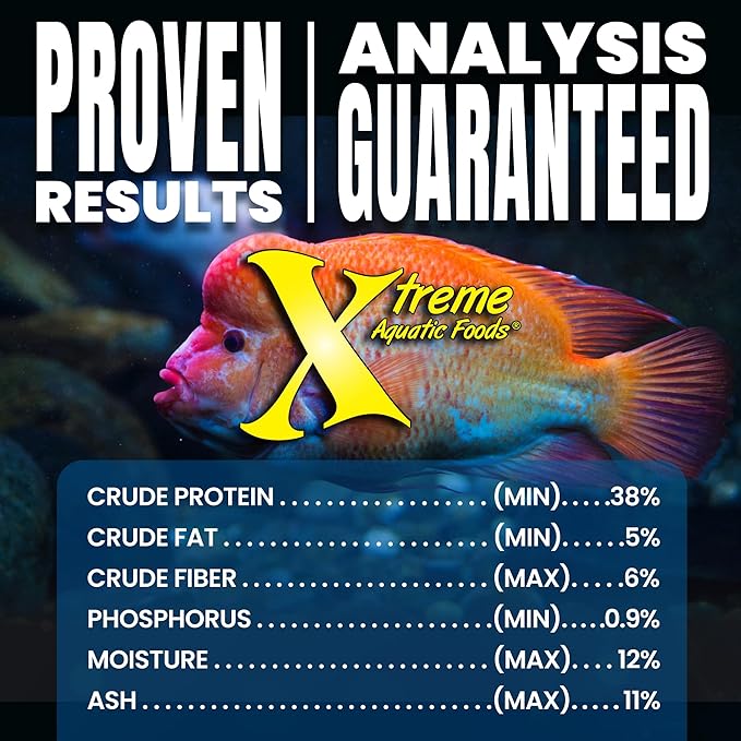 Xtreme Big Fella 3.0mm Pellets: Professional Nutrition for Medium to Large Cichlid/Community Fish - Boost Immune & Digestive Health, Color & Energy, Max Protein Fish Food – USA Farm Grown (9oz) XtremeAquaticFoods