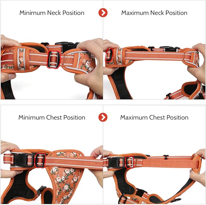Timos Dog Harness for Large Dog, No Pull Service Vest with Reflective Strips and Control Handle,No Choke Dog Harness with 2 Metal Rings for Easy Walking,Outdoor Training,Flower Orange, L Timos