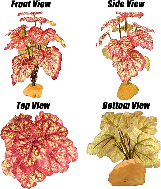 Woyrise Reptile Artificial Plants for Terrarium Decor, Amphibian Habitat Decorations Bearded Dragon Tank Accessories fit Crested Gecko Leopard Lizard Chameleon Snake Frog - Fake Pink Heuchera Woyrise