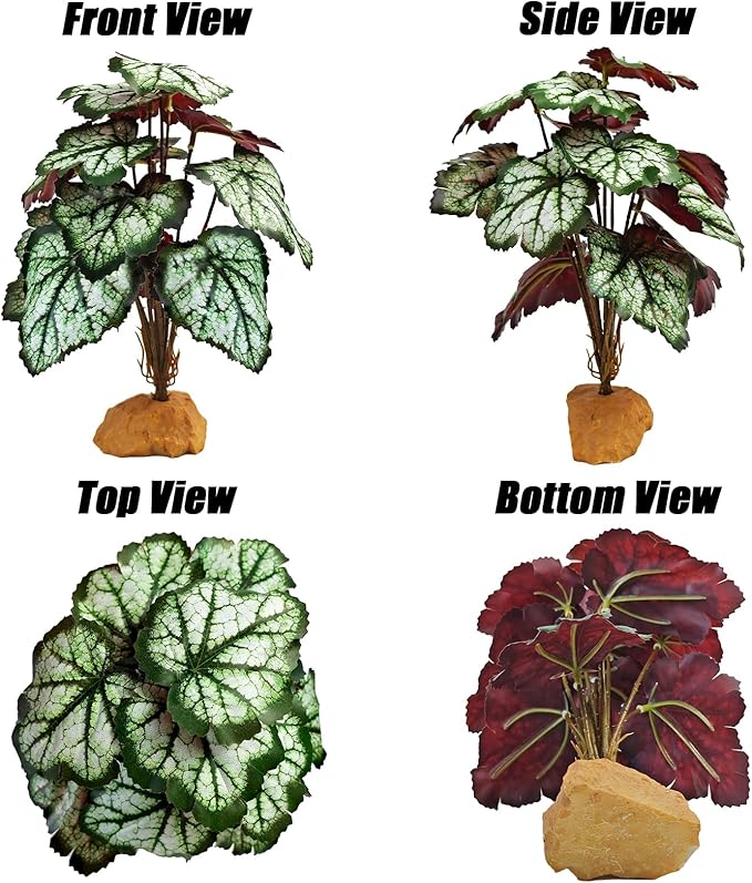 Woyrise Reptile Artificial Plants for Terrarium Decor, Amphibian Habitat Decorations Bearded Dragon Tank Accessories fit Crested Gecko Leopard Lizard Chameleon Snake Frog - Fake Green Heuchera Woyrise