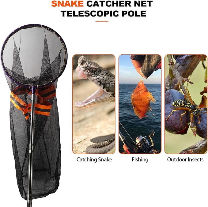 Snake Catcher Net, Rattlesnake Grabber Hnadling Tool, Reptile Catch Telescopic Pole Stick, Rattle Snake Removing and Catching Picker with 12" Ring, Extends to 40 Inches Professional+Heated+Jacket