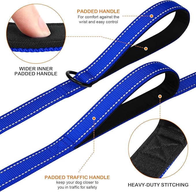 Joytale Dog Leash Heavy Duty for Large Dogs That Pull, Double Handle for Traffic Control, Double-Sided Reflective Leashes for Large Medium Dogs Night Safety, 5FT, Royal Blue Joytale