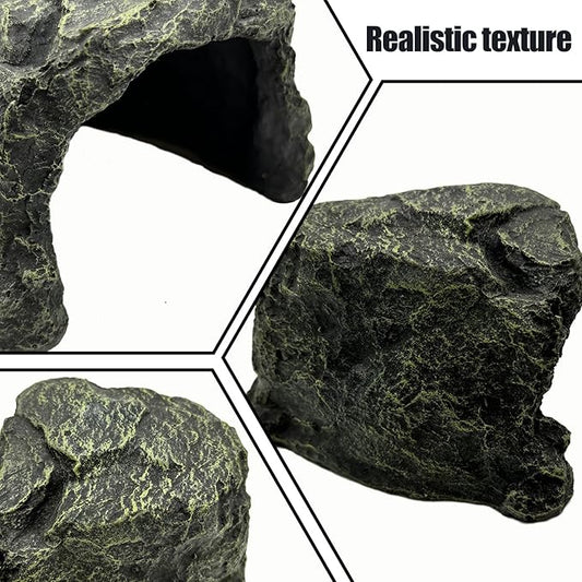 Reptile Rock Hide Cave, Aquarium Habitat Decor Rock Lizard Hide Tortoise Hideout for Snakes, Turtles, Reptiles, Amphibians, Fish Tfwadmx